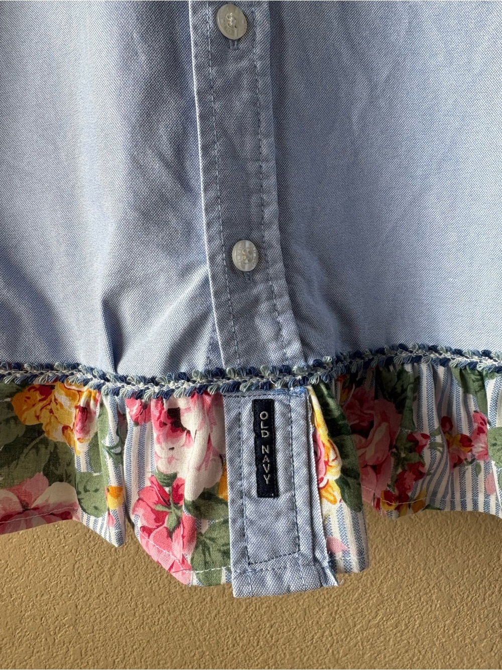 Old Navy Light Blue oxford with Floral Ruffle Hem detail - Picture 6 of 12
